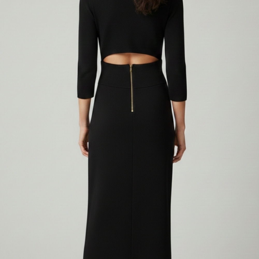 NWT Rachel Roy Black Ribbed Midi Knit Dress with Back Cutout Size:S - Picture 15 of 16